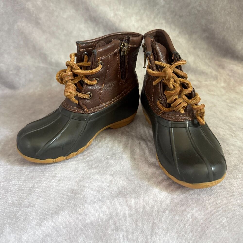 Sperry Saltwater Duck Boots toddler 8 brown zip up rain waterproof playgound